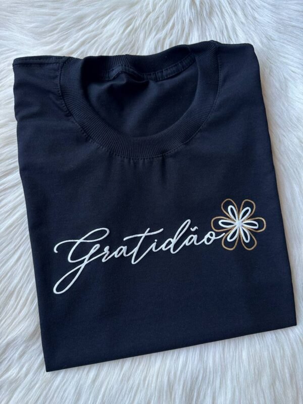 Tshirt Algodão Premium Gratidão Flor|  Preto