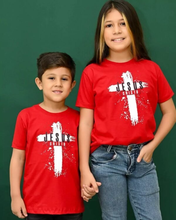 Camiseta Infantil Jesus Cruz| Vermelho