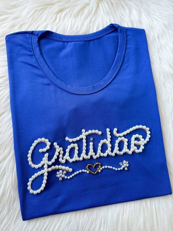 Blusa Bordada Gratidão | Azul Bic