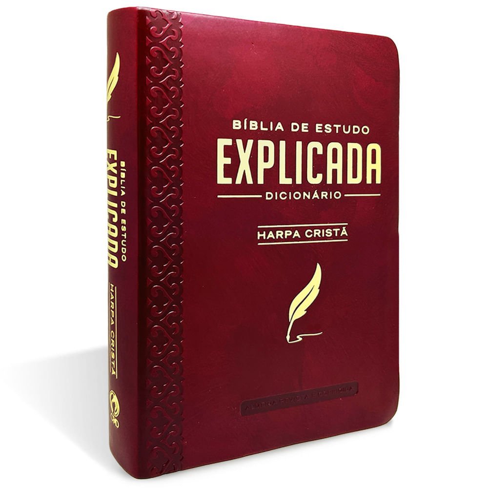 Bíblia de Estudo Explicada|com Harpa Cristã |Média Luxo| Vinho| ARC