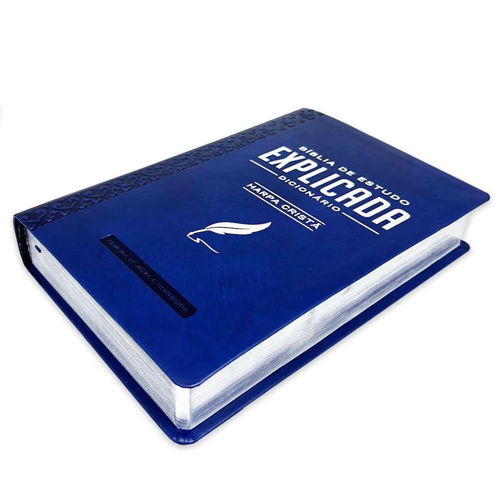 BIBLIA DE ESTUDO EXPLICADA MEDIA LUXO HARPA CRISTA AZUL - Imagem 2