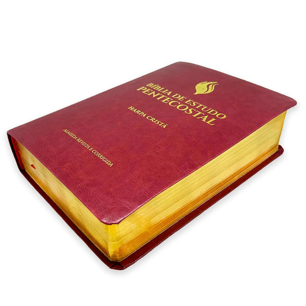 BIBLIA DE ESTUDO PENTECOSTAL MEDIA LUXO HARPA CRISTA VINHO - Imagem 3