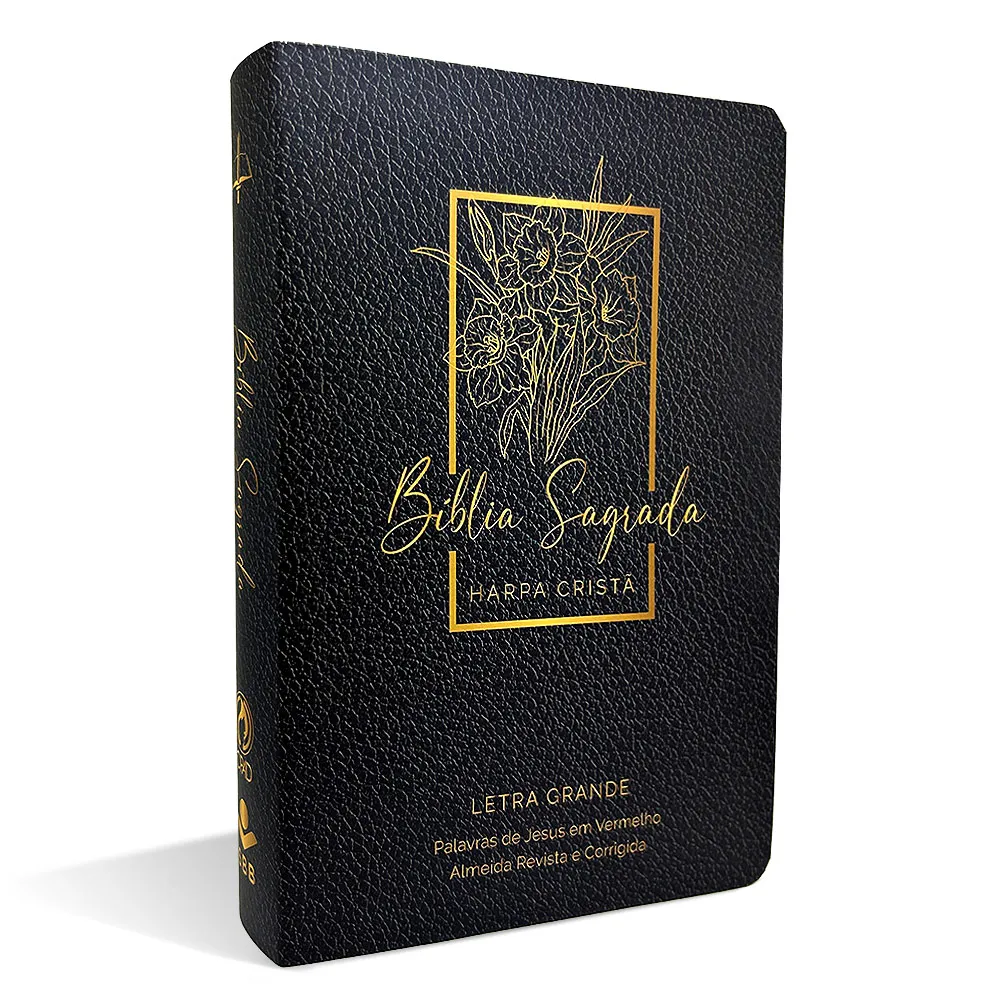 BIBLIA GRANDE HARPA CRISTA POPULAR LETRA GRANDE FLORAL PRETA